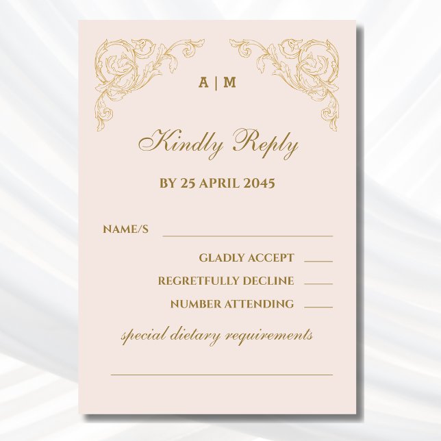Dusty Pink Vintage Baroque Wedding RSVP Card  (Creator Uploaded)