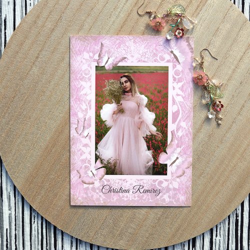 Dusty Pink Vintage Butterfly Quinceanera Invite