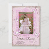 Dusty Pink, Vintage Butterfly Quinceanera Invite (Front)