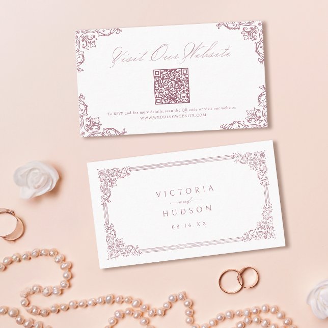 Dusty Pink Vintage Elegant QR code Website Card (Dusty Pink Vintage Elegant QR code Website Card)