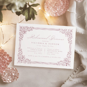 Dusty Pink Vintage Frame Elegant Rehearsal Dinner Invitation