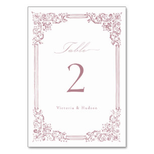 Dusty Pink Vintage Frame Elegant Script Wedding Table Number