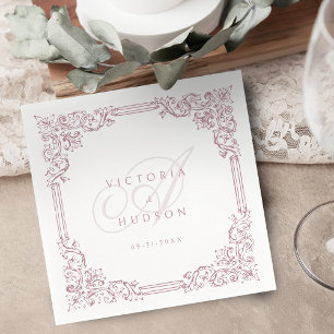 Dusty Pink Vintage Frame Elegant Wedding Monogram Napkins