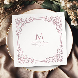 Dusty Pink Vintage Frame Elegant Wedding Monogram Napkins