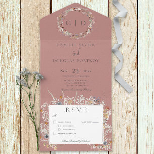 Dusty Pink Vintage Romantic Wildflower Dinner All In One Invitation