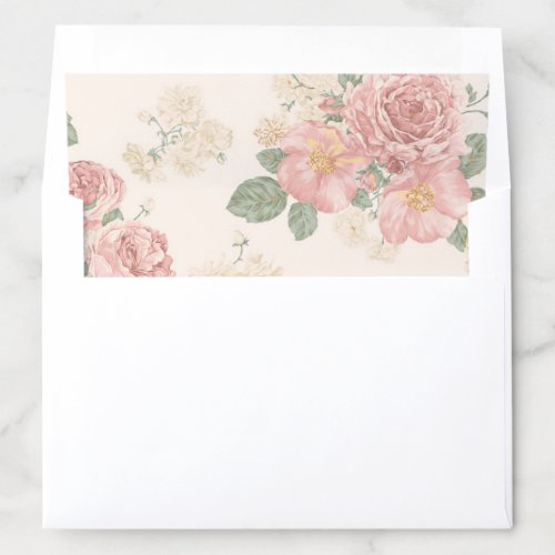 Dusty Pink Vintage Rose Garden Cream Ivory Wedding Envelope Liner