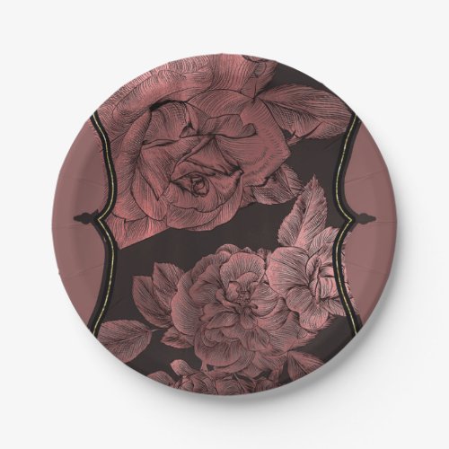 Dusty Pink Vintage Rose Gold Elegant Glam Mauve Paper Plates