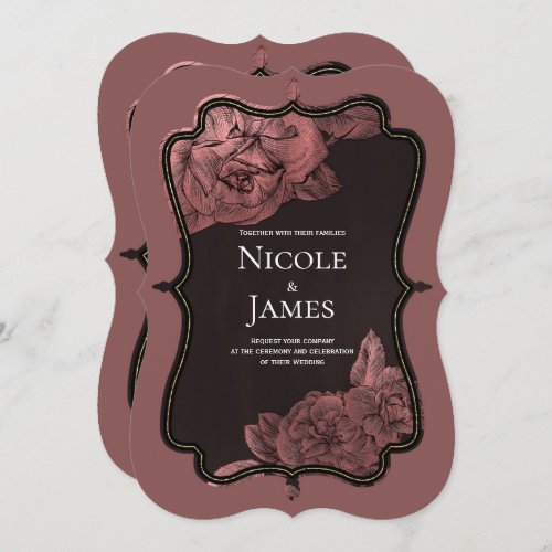 Dusty Pink Vintage Rose Gold Elegant Glam Wedding Invitation