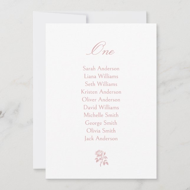 Dusty Pink Vintage Rose Wedding Seating Chart Card (Front)