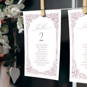 Dusty Pink Vintage Table Number Seating Chart