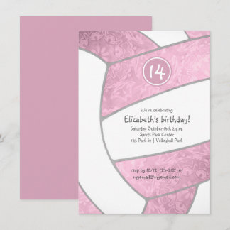 dusty pink volleyball girly sports party invitation