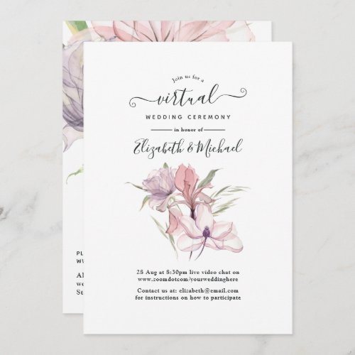 Dusty Pink Watercolor Boho Floral Virtual Wedding Invitation