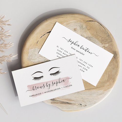Dusty Pink Watercolor Brow Services Business Card
