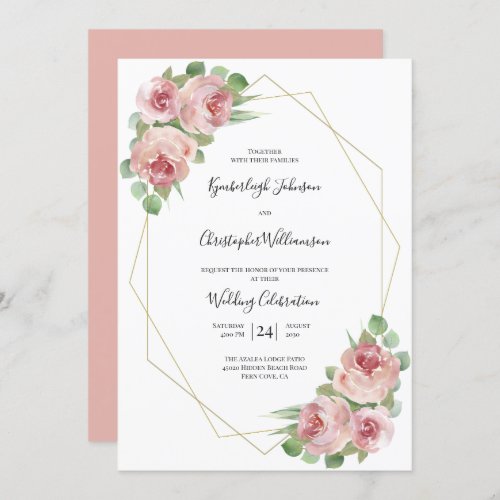 Dusty Pink Watercolor Floral Geometric Wedding Invitation