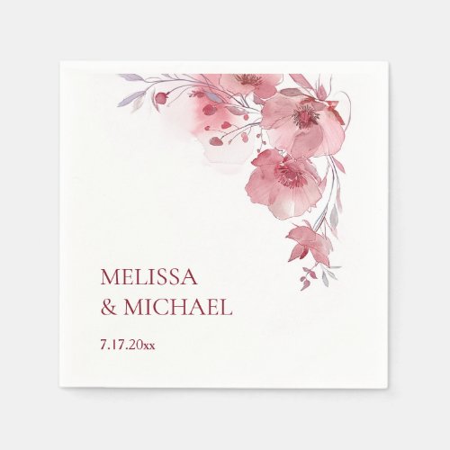 Dusty Pink Watercolor Flowers Wedding Napkins