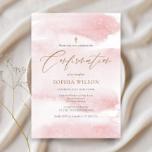 Dusty Pink Watercolor Girl Confirmation Invitation