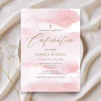 Dusty Pink Watercolor Girl Confirmation Invitation