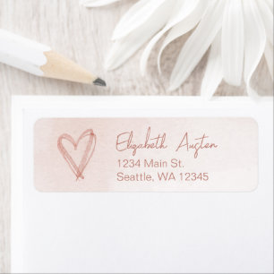 Dusty Pink Watercolor Return Address Label, Heart Label