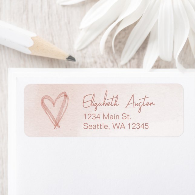 Dusty Pink Watercolor Return Address Label, Heart  Label (Insitu)