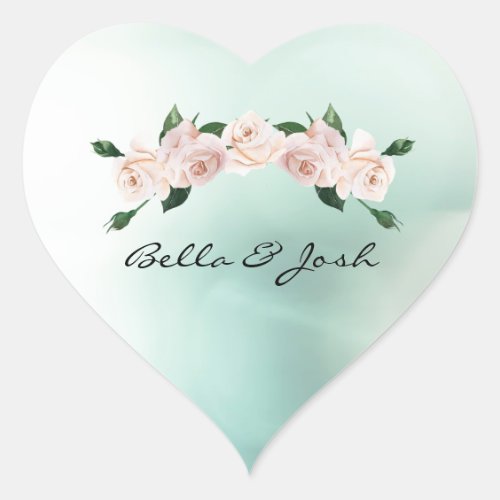 Dusty Pink Watercolor Rose Blossoms Bud Heart Sticker