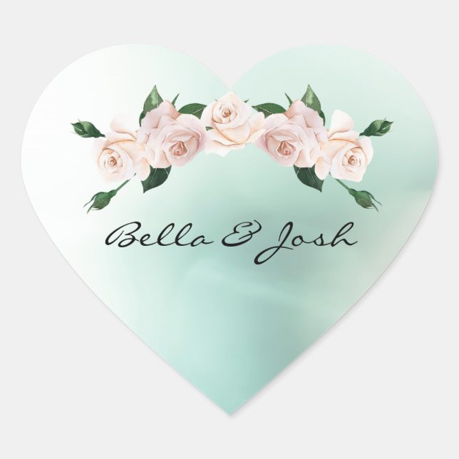 Dusty Pink Watercolor Rose Blossoms Bud Heart Sticker (Front)