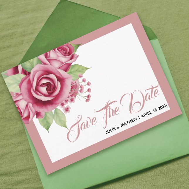 Dusty pink watercolor rose flowers Save the Date Postcard (Creator Uploaded)