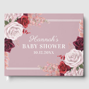 Dusty Pink Watercolor Roses Baby Shower Guest Book