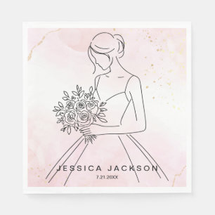 Dusty Pink Watercolor  w Gold Glitter Bridal Napkins