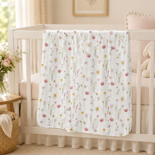 Dusty Pink Watercolor Wildflower Baby Blanket