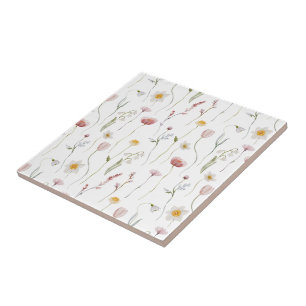 Dusty Pink Watercolor Wildflower Ceramic Tile