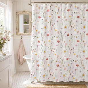 Dusty Pink Watercolor Wildflower Shower Curtain