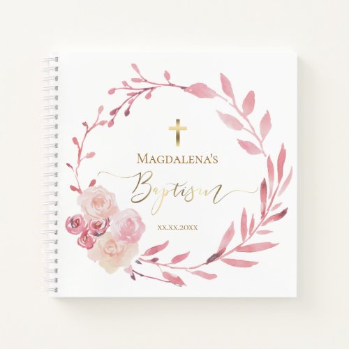 dusty pink watercolor wreath Baptism guest book