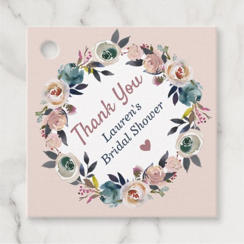 Dusty Pink Wedding Bridal Shower Floral Thank You Favor Tags