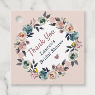Dusty Pink Wedding Bridal Shower Floral Thank You Favor Tags