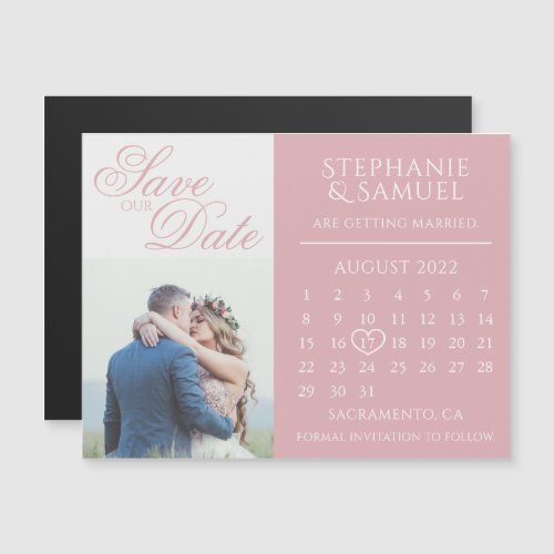 Dusty Pink Wedding Calendar Photo Save the Date Magnetic Invitation