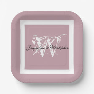 Dusty Pink Wedding Elegant Monogram & Names Chic Paper Plates