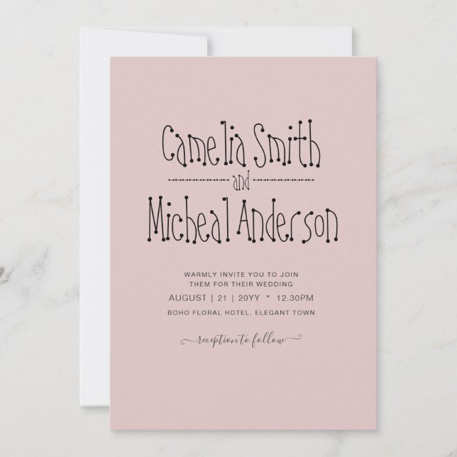Dusty Pink Wedding Invitations Modern Budget (Front)