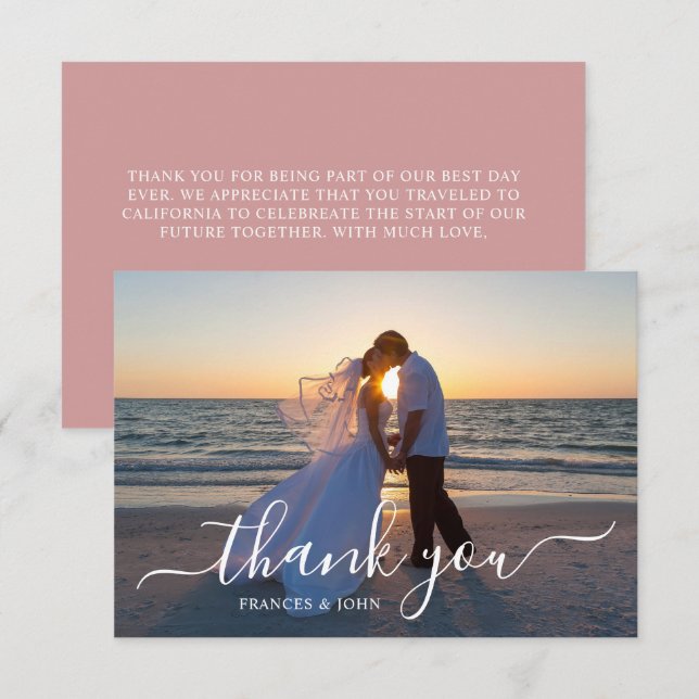 Dusty Pink Wedding Photo Thank You Card (Front/Back)