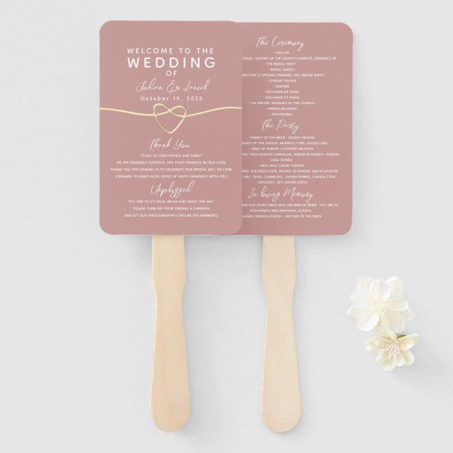 Dusty Pink Wedding Program Hand Fan (Front and Back)