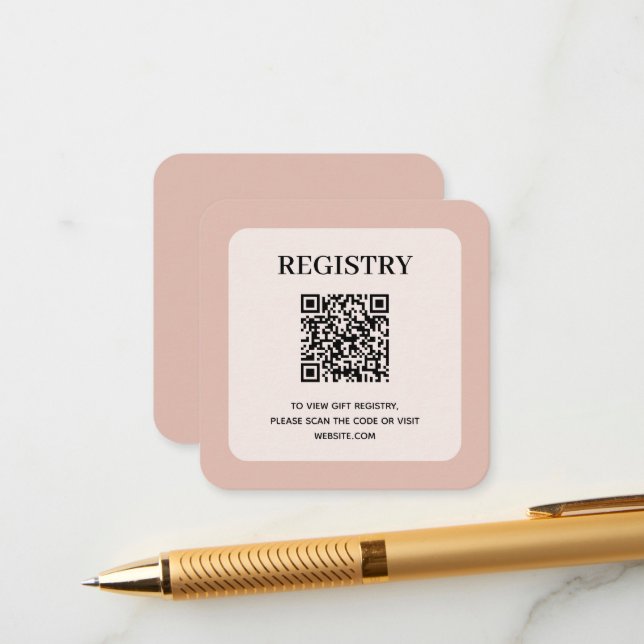 Dusty Pink Wedding Registry QR Code Enclosure Card (Front/Back In Situ)