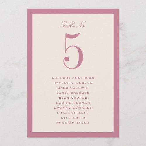 Dusty Pink Wedding Table Seating Chart Card