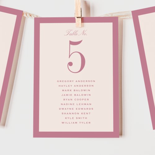 Dusty Pink Wedding Table Seating Chart Card