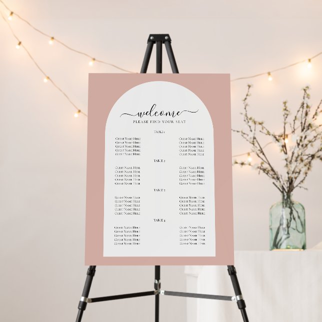 Dusty Pink Wedding Welcome Seating Chart Arch Foam Board (In Situ (Stand))