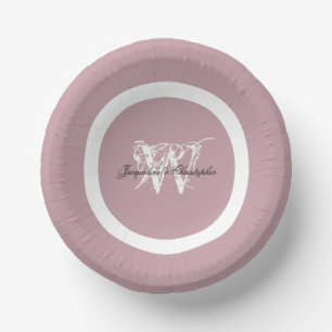 Dusty Pink Wedding White Monogram Black Names Paper Bowls