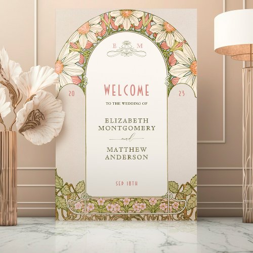 Dusty Pink Welcome Sign Art Nouveau by Mucha
