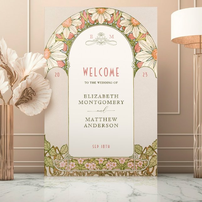 Dusty Pink Welcome Sign Art Nouveau by Mucha (Creator Uploaded)