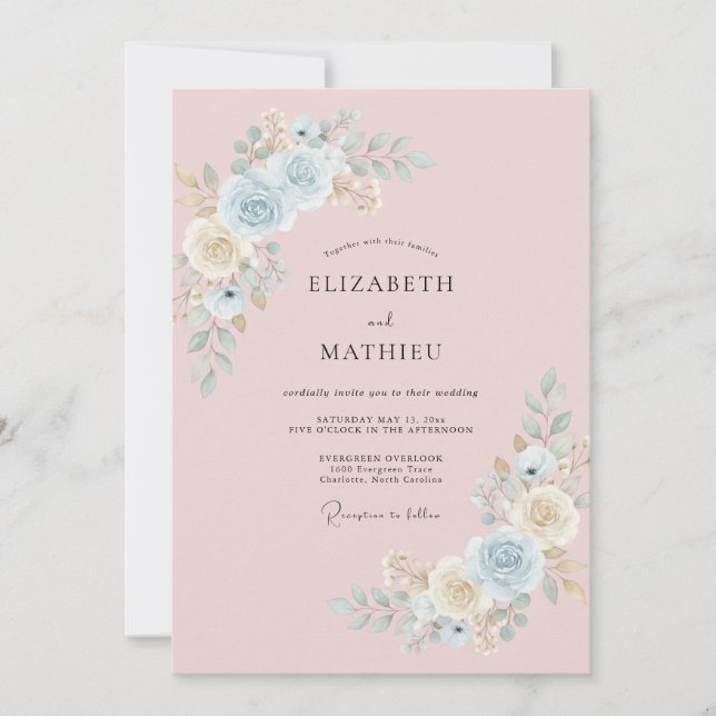 Dusty Pink Whimsical Watercolor Wedding Invitation (Front)