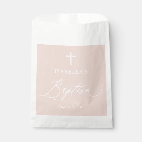 Dusty Pink White Cross Girl Baptism Favor Bags