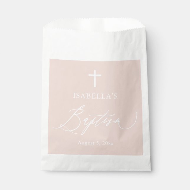 Dusty Pink White Cross Girl Baptism Favor Bags (Front)