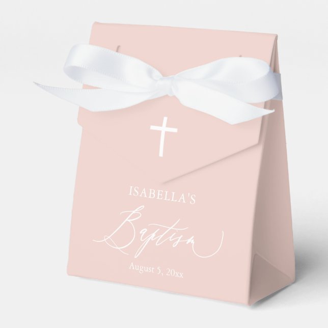 Dusty Pink White Cross Girl Baptism Favor Box (Front Side)